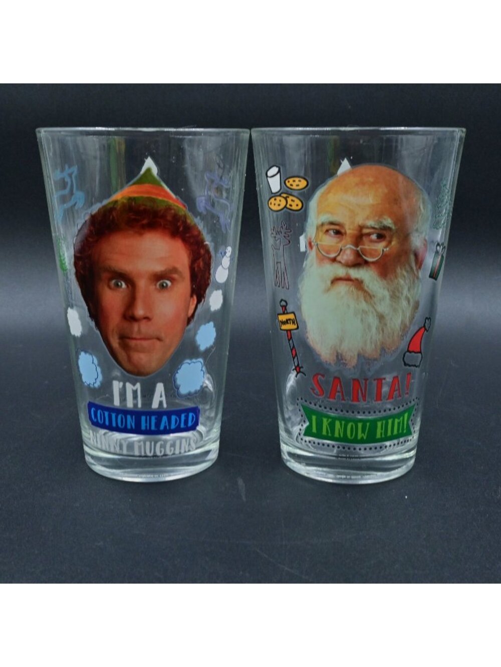 ICUP Elf Movie Pint Glass Set of 2 Buddy Santa Cotton Headed Ninny Muggins